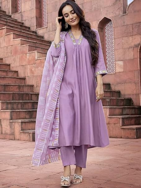 Avisha Chanderi Kurta Pant Dupatta Set For Women