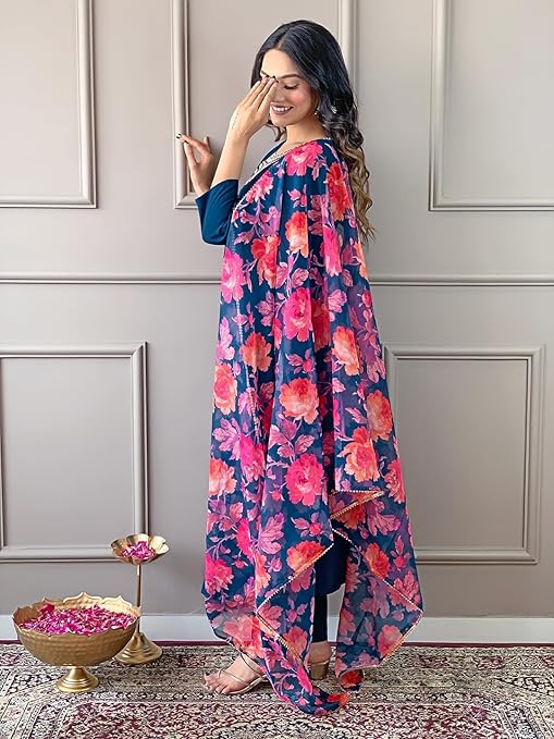 Naina Women's Rayon Embroidered and Printed Straight Kurta