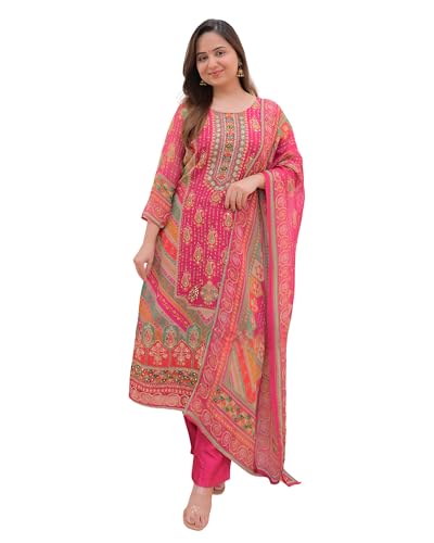 Blissful Threads Women's Cotton Printed Sequence Embroidered Work Straight Kurta