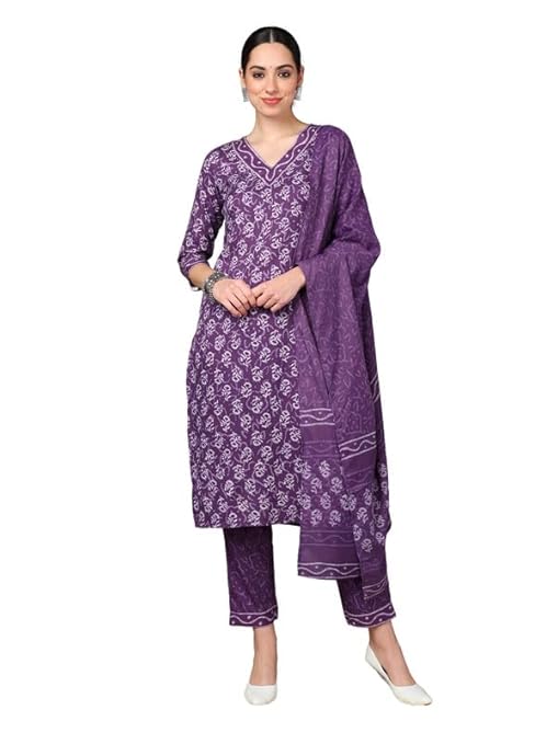 Vikasini Women's Rayon Blend Ethnic Motifs Printed Straight Kurta Pant With Dupatta