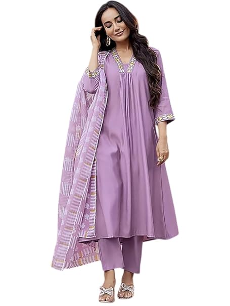 Avisha Chanderi Kurta Pant Dupatta Set For Women