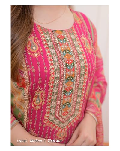 Blissful Threads Women's Cotton Printed Sequence Embroidered Work Straight Kurta