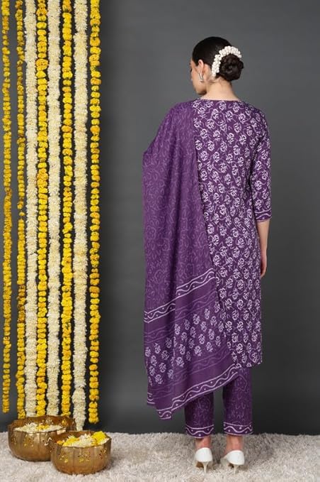 Vikasini Women's Rayon Blend Ethnic Motifs Printed Straight Kurta Pant With Dupatta