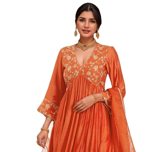 Adira Designer Women's Rayon Viscose Anarkali Embroidered Kurta with Pant