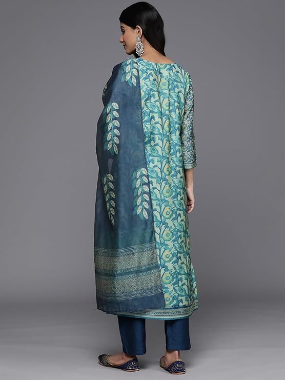 Arangya A-Line Embroidered Kurta Set with Pockets and Soild Straight Pants
