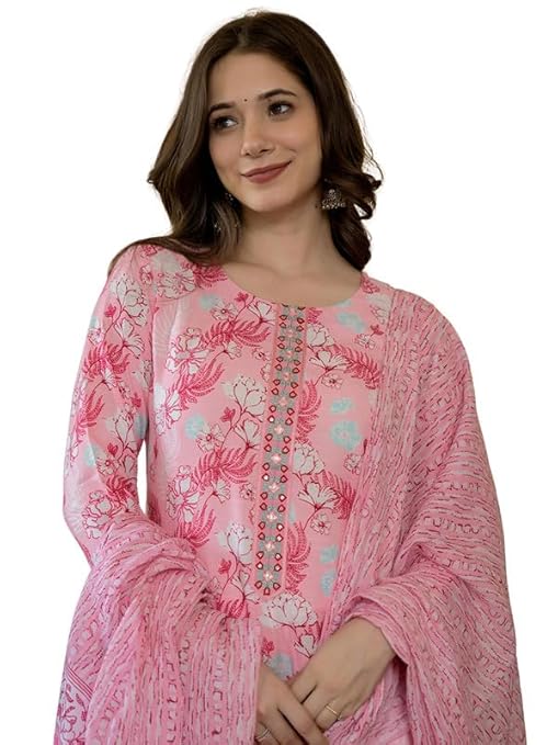 Virika Women's Rayon Blend Floral Straight Printed Kurta Pant with Dupatta