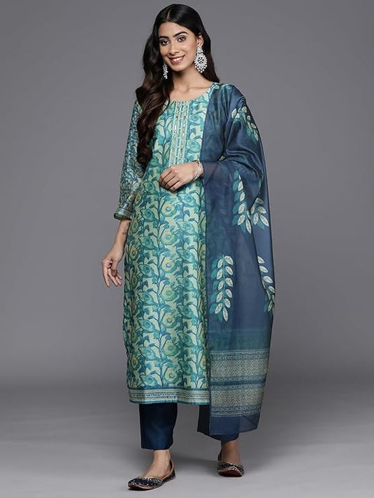 Arangya A-Line Embroidered Kurta Set with Pockets and Soild Straight Pants