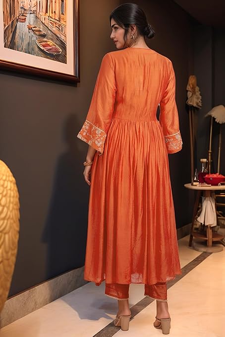 Adira Designer Women's Rayon Viscose Anarkali Embroidered Kurta with Pant