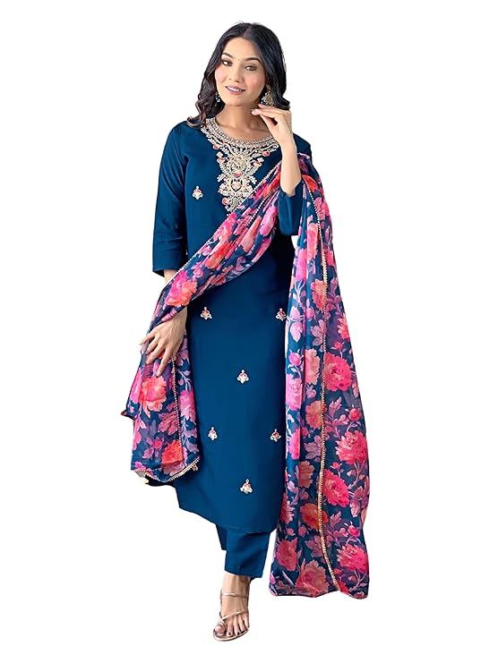 Naina Women's Rayon Embroidered and Printed Straight Kurta