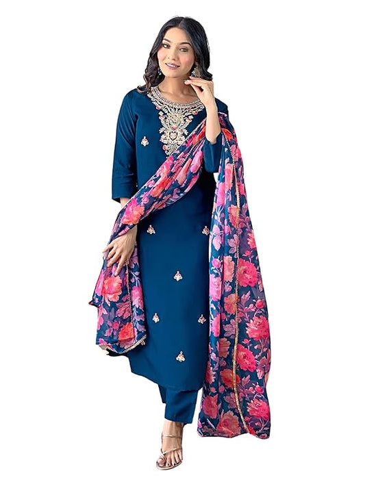 Naina Women's Rayon Embroidered and Printed Straight Kurta
