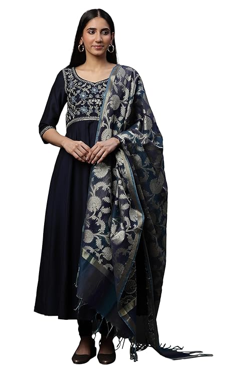 Alana Women's Viscose Solid Flared Kurta Set with Leggings & Dupatta