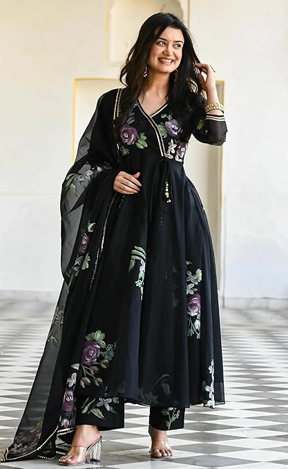 Shreeya Women's Georgette Anarkali Floral Printed Kurta