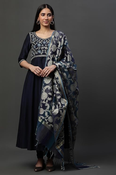Alana Women's Viscose Solid Flared Kurta Set with Leggings & Dupatta