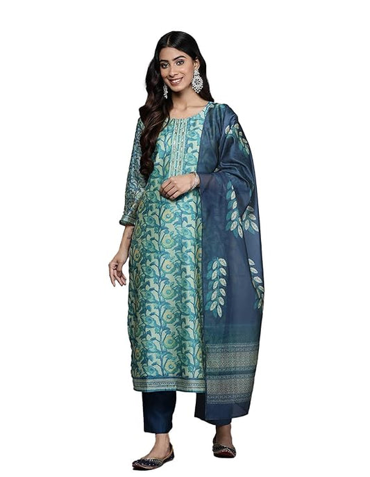 Arangya A-Line Embroidered Kurta Set with Pockets and Soild Straight Pants