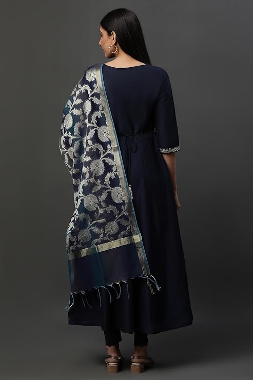 Alana Women's Viscose Solid Flared Kurta Set with Leggings & Dupatta