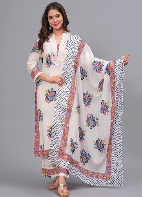 Aarvi Women's Pure Cotton Printed Straight Kurta Set
