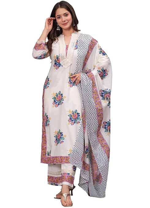 Aarvi Women's Pure Cotton Printed Straight Kurta Set